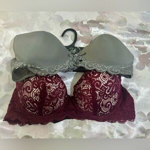 Women's Lace Bra - Burgundy and Gray